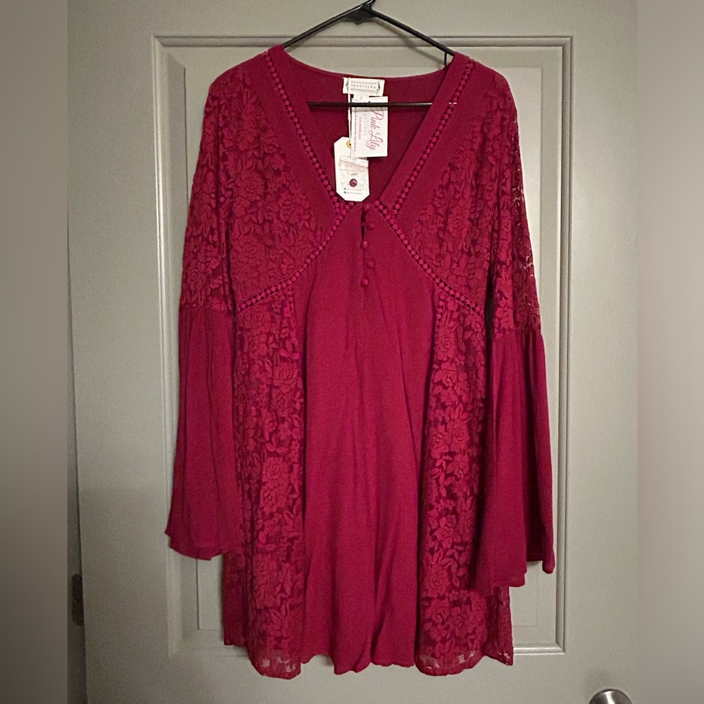 Burgundy Pink Lily dress. Never worn. New with tags.